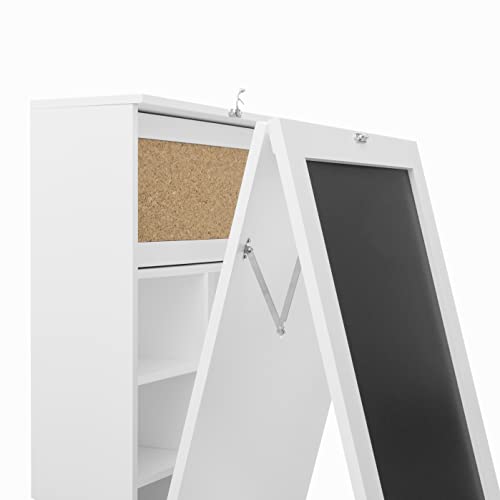 InnovaGoods® Mesa plegable de pared Woldy, mesa con pizarra y estantería, mesa plegable multifunción para trabajar y ahorrar espacio, Medidas 80x50x18 cm, Color Blanco