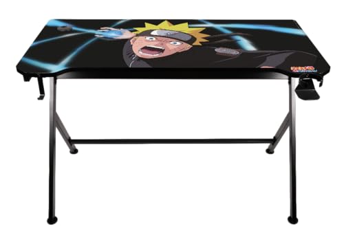 Konix Naruto Shippuden Escritorio Gaming 121 x 69 x 76 cm en Forma de Y - Mesa de Madera y Metal - Portavasos - Soporte para Auriculares - Motivo Naruto Rasengan
