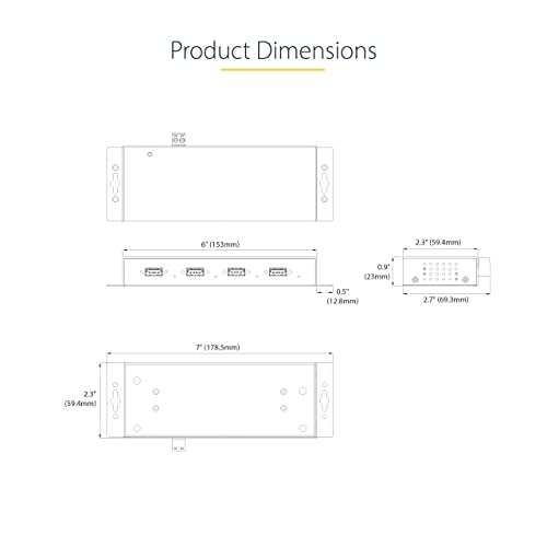 StarTech 4-Port Industrial USB 3.0 Hub - 5Gbps, ESD and surge protection - Robust metal housing