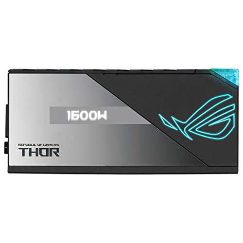 ASUS ROG Thor 1600W Titanium - Fuente de alimentación Modular (1600 Watios, 80+ Titanium, Lambda A++, MOSFETs de nitruro de galio, Disipadores ROG, Ventilador 135mm PWM, 0dB, Panel OLED)