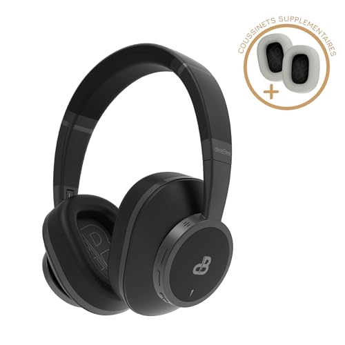 DeeBee dB-Pulse - Auriculares Over-Ear, cancelación Activa del Ruido -35 dB, Bluetooth 5.2, 40 Horas de autonomía, Negro, con Almohadilla Intercambiable