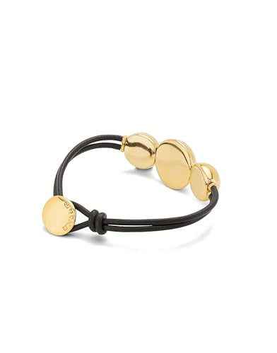 UNO de 50 Pulsera De Cuero Con Tres Bolas Grandes Centrales Bañadas En Oro 18K
