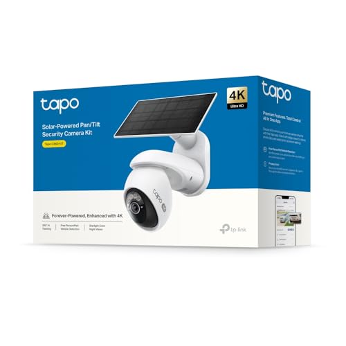Tapo C660 Kit - Cámara de Seguridad WiFi 4K 8MP, Pan/Tilt 360°, Zoom Digital 18×, Visión Nocturna Color Starlight, Panel Solar, Batería 10 000mAh, Detección IA Gratuita, IP65