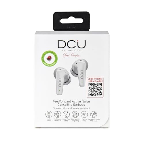 DCU TECNOLOGIC | Auriculares con Cancelación de Ruido Activa Feedforward | Auriculares Bluetooth 5.0/5.2 | Blanco