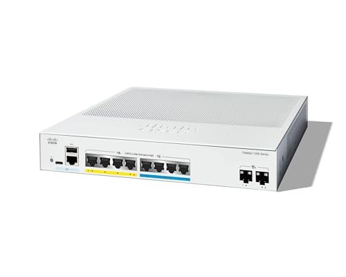 Switch gestionado Cisco Catalyst 1300-8MGP-2X, 4 Puertos GE, 4 Puertos 2,5GE, PoE, 2x10GE SFP+, protección Limitada de por Vida (C1300-8MGP-2X)