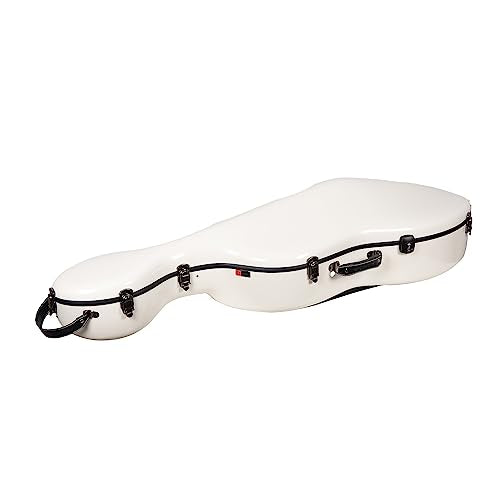 Crossrock Funda de fibra de vidrio con ruedas, se adapta a 4/4 de tamaño completo, incluye bolsa acolchada para música, 3 asas, correas de hombro extraíbles, cerradura de combinación, color blanco