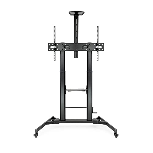 Soporte de suelo con ruedas regulable modelo "Zeus", compatible con pantallas de 60 a 100 pulgadas. Ideal para ajustar la altura y posición fácilmente, proporcionando una solución versátil para visua