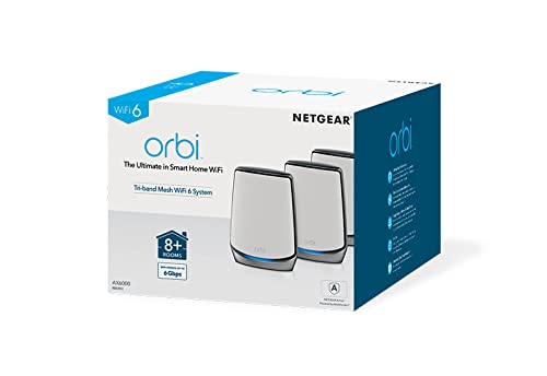 NETGEAR Orbi Mesh WiFi 6 (RBK853) | WiFi Mesh Router con 2 satélites extensores | Cobertura Mesh Tribanda AX6000 para toda la casa de hasta 525 m2 y 100 Dispositivos