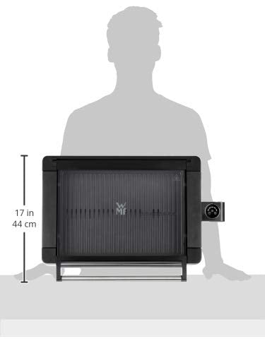 WMF Lono - Grill sobremesa con tapa de cristal y Barbacoa 2200 W, acero inoxidable mate, placa de parrilla recubierta, antiadherente