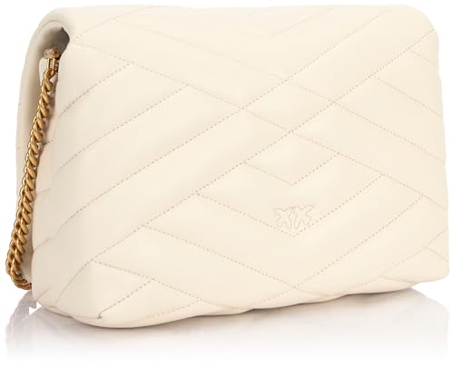 Pinko Love Click Puff Classic Sheep Borla Puzzle Edredón, Bolsa para Mujer, Z14q_White Seda-Antique Gold