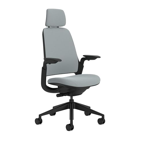 Steelcase Series 1, Silla de Oficina ergonómica con sujeción Lumbar, Brazos 4D y reposa Cabeza Regulables, Respaldo de Malla Nube Tormenta