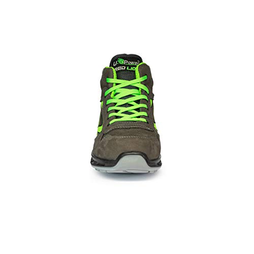 U-Power Red Lion Hummer, Safety Shoes,Zapatos de Seguridad, Altos, Ligeros y Flexibles, Antiperforación, Antipinchazos, con Inserto Infinergy, con Puntera de Aluminio - Grey & Green 41