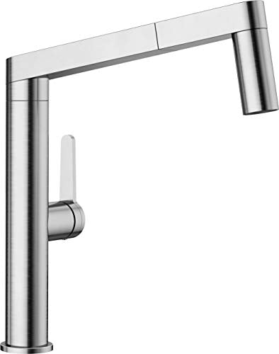 BLANCO PANTERA-S 521547 Grifería de diseño para la cocina, grifo monomando con rociador extraíble de acero inoxidable macizo, 29,8 cm