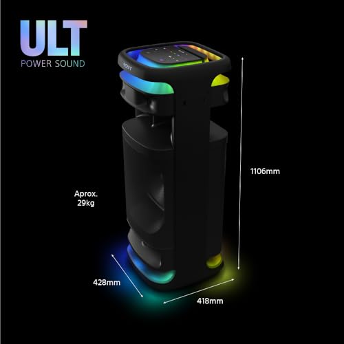 Sony ULT TOWER 10, Altavoz bluetooth para fiestas con ULT POWER SOUND y Deep Bass, altavoces X-Balanced, iluminación LED 360, funciones para fiestas, micrófono inalámbrico, portátil, ruedas giratorias