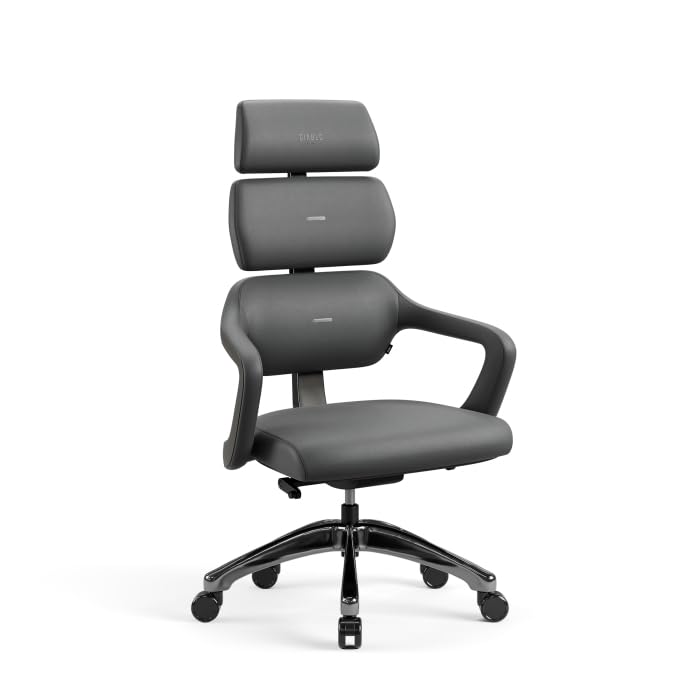 Diablo Silla Oficina V-Modular | Respaldo, Ajuste de Asiento y Respaldo, Reposacabezas Desmontable - Silla Despacho para la Oficin | Elegante Cuero, Robusta Estructura de Aluminio | Gris