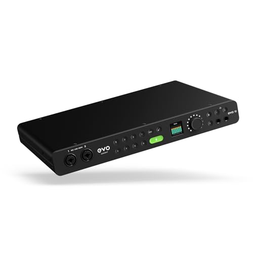 Audient EVO16 Interfaz de audio, tecnología de conversión de última generación (24 entradas/salidas, Smartgain multicanal, loopback de audio, 8 amplificadores de micrófono, conexión USB-C), Negro
