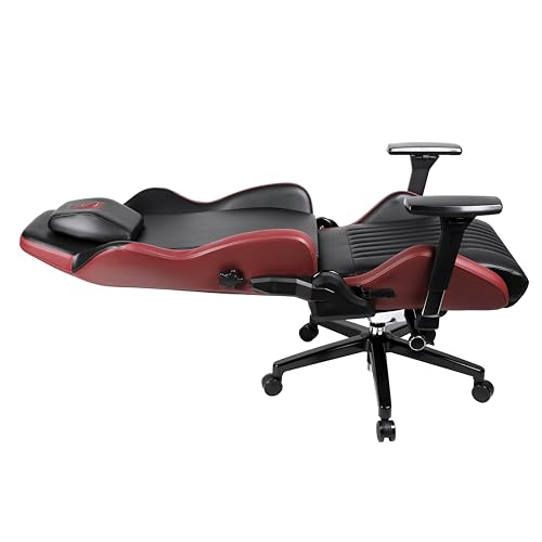 Konix Drakkar Silla de Oficina Gaming Odin - Inclinación del Asiento 160° - Cuero de Poliuretano Liso - Motivo Vikingo - Negro y Rojo