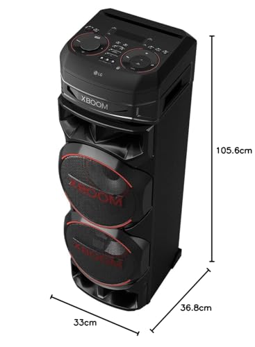 LG XBOOM RNC9, Altavoz de Gran Potencia, Bluetooth, USB, Funciones DJ, Karaoke, Iluminación LED Multicolor, Amplia Conectividad, 4 Altavoces, Color Negro