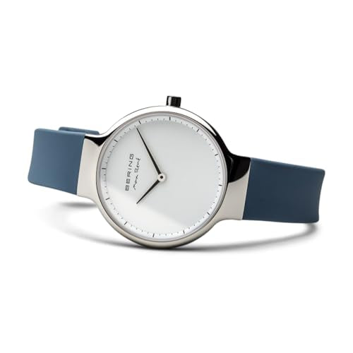 BERING 15531-700 Reloj de cuarzo para mujer con caja de acero inoxidable plateado de 31 mm y esfera blanca, correa de silicona, cristal de zafiro y resistencia al agua de 5 ATM
