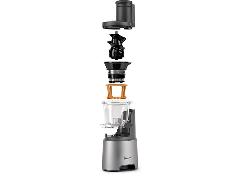 Kenwood PureJuice Pro JMP85.000SI, Extractor Zumo Verduras y Frutas con Recipiente para Pulpa y Jarra para Zumo, Tubo de Alimentación XL, Tapa Antigoteo, 230W, Plata