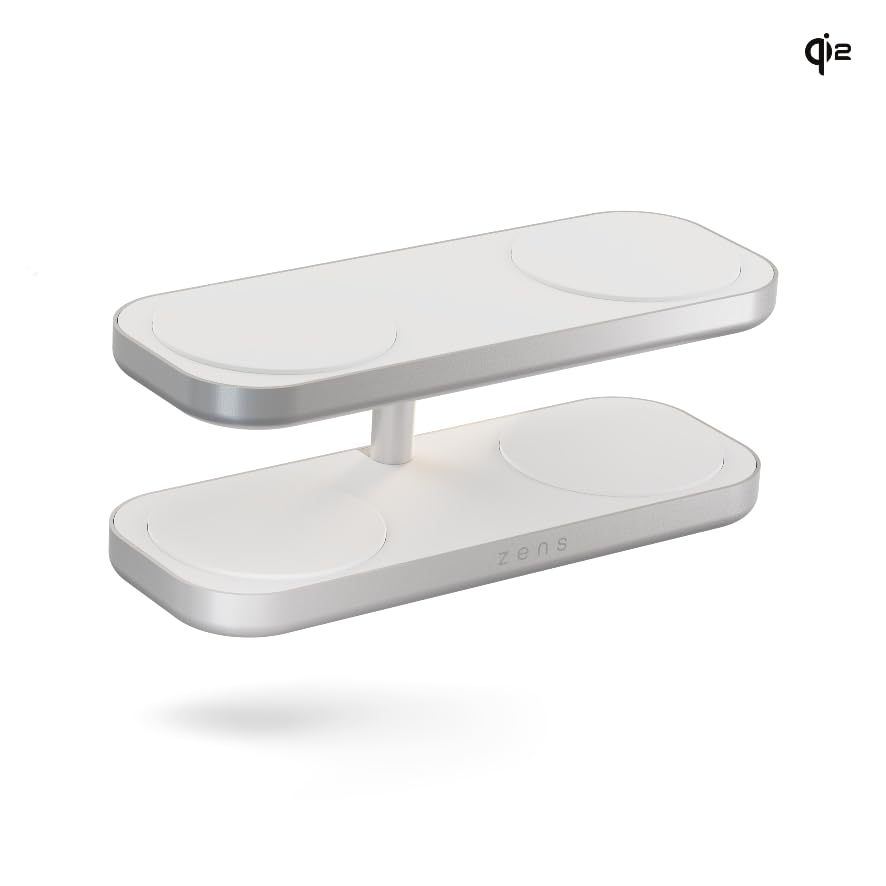 Zens Otterbox Quattro Wireless Charger Pro 4, Cargador inalámbrico MagSafe y Qi2 de 15 W para iPhone/AirPods, Incluye Adaptador de Corriente de 65 W (EU/UK/US) y Cable Integrado de 1,5 m, Blanco
