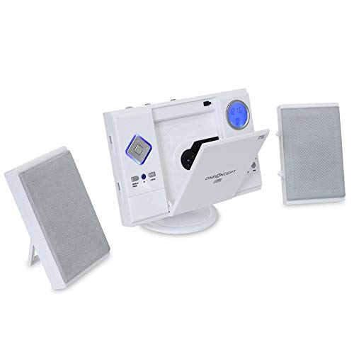 OneConcept V-12 Cadena musica plana estéreo, reproductor CD MP3 , reloj despertador ( puerto USB SD AUX, Radio FM/AM) Blanco