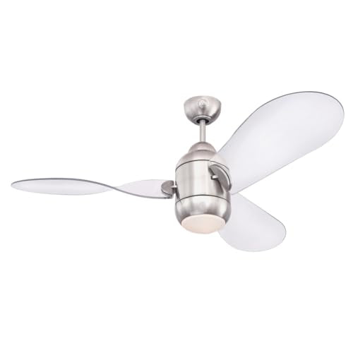 Westinghouse iluminación 72258 Ventilador de techo con luz LED y control remoto de estilo contemporáneo Josef, 122 cm, acabado en níquel cepillado, vidrio opalino esmerilado, motor de CC