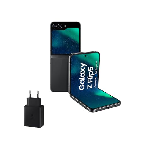 Samsung Galaxy Z Flip5, 512 GB + Cargador 45W - Teléfono Móvil Plegable con IA, Smartphone Android Libre, 8GB de RAM, Diseño Plegable, Gris (Versión Española)