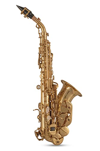 Roy Benson Saxofón Soprano Sib SG-302 (Premium Brass Design, con arco ergonómico RND S-Bow, llave Fa# agudo, almohadilla PISONI, estuche ligero para transporte, con juego de mochila)