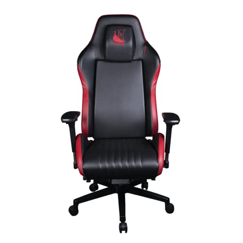 Konix Drakkar Silla de Oficina Gaming Odin - Inclinación del Asiento 160° - Cuero de Poliuretano Liso - Motivo Vikingo - Negro y Rojo