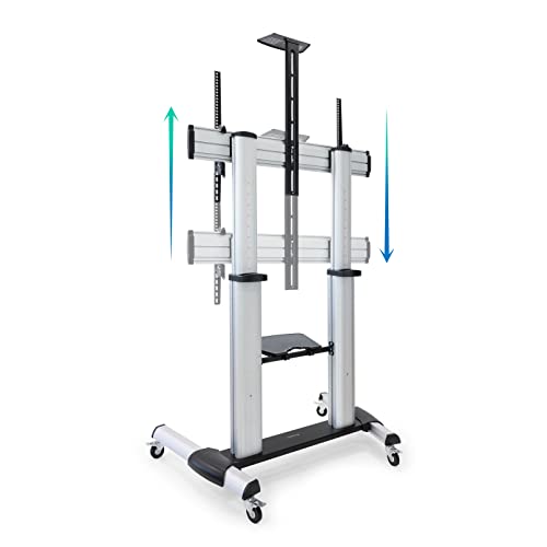 Soporte de suelo para ruedas fabricado en aluminio, modelo "Partenón", compatible con pantallas de 60 a 100 pulgadas. Diseño robusto para garantizar estabilidad y movilidad.