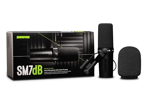 Shure SM7dB Micrófono dinámico para retransmisiones, podcasts y grabación, Amplio Rango de Frecuencias, Sonido cálido y Suave, construcción sólida, Paravientos Desmontable - Negro
