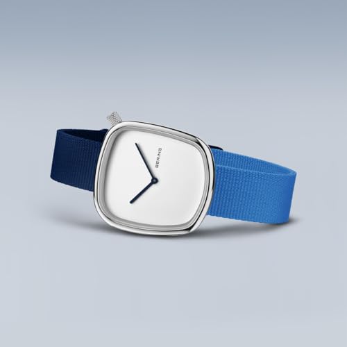 BERING 18034-309 Reloj de Cuarzo para Mujer con Caja de Acero Inoxidable de 30 mm con Acabado Negro y Esfera Blanca, Correa Estilo Militar, Cristal de Zafiro y Resistencia al Agua de 3 ATM