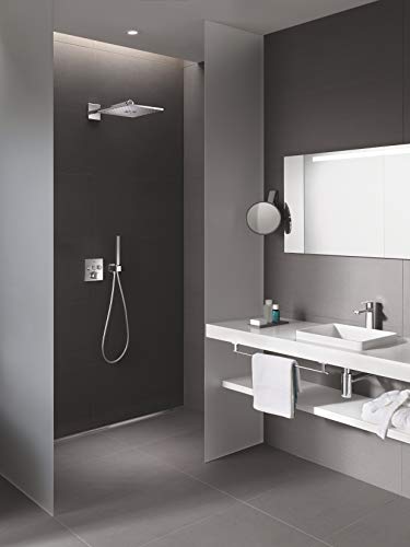 GROHE Grohtherm SmartControl- Set de ducha termostático (ducha mural cuadrada 31cm con 2 chorros, termostato empotrado, teleducha stick con soporte y flexo), listo para instalar, cromo, 34706000
