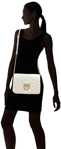 Pinko Love Click Puff Classic Sheep Borla Puzzle Edredón, Bolsa para Mujer, Z14q_White Seda-Antique Gold