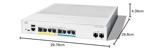 Switch gestionado Cisco Catalyst 1300-8MGP-2X, 4 Puertos GE, 4 Puertos 2,5GE, PoE, 2x10GE SFP+, protección Limitada de por Vida (C1300-8MGP-2X)