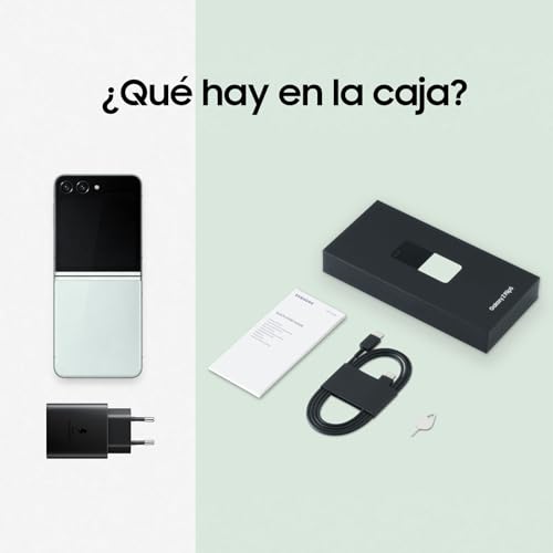 Samsung Galaxy Z Flip5, 256 GB + Cargador 45W - Teléfono Móvil Plegable con IA, Smartphone Android Libre, 8GB de RAM, Diseño Plegable, Verde claro (Versión Española)