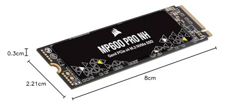 Corsair MP600 PRO NH 8 TB SSD PCIe Gen4 x4 NVMe M.2 - TLC NAND de Alta Densidad - M.2 2280 - Compatibilidad con DirectStorage - Hasta 7.000 MB/s - Sin Disipador de Calor - Negro