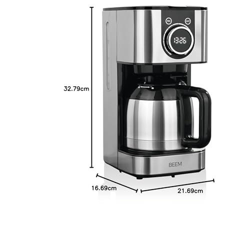 BEEM FRESH-AROMA-SWITCH Cafetera de filtro - Thermo | Acero inoxidable | Jarra térmica de 1 l | Elegante rueda de control | Temporizador de 24 horas | 800 W | Para 4-8 tazas