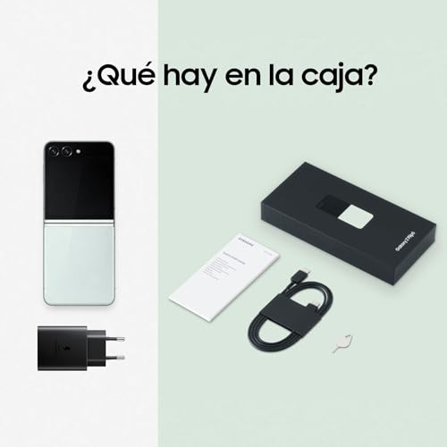 Samsung Galaxy Z Flip5, 256 GB + Cargador 45W - Teléfono Móvil Plegable con IA, Smartphone Android Libre, 8GB de RAM, Diseño Plegable, Verde claro (Versión Española)