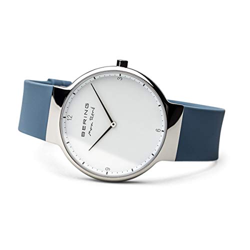 BERING 15540-700 Reloj de cuarzo para hombre con caja de acero inoxidable plateado de 40 mm y esfera blanca, correa de silicona, cristal de zafiro y resistencia al agua de 5 ATM