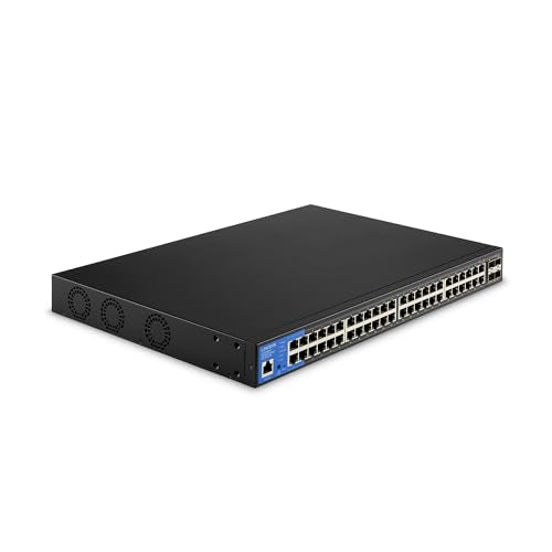 Linksys LGS352MPC-EU switch PoE+ de red Gigabit de 48 puertos a 740 W con 4 ranuras SFP+ 10G de subida, conmutador Ethernet administrado inteligente con carcasa metálica y montaje de sobremesa/pared