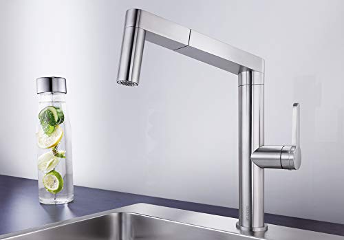 BLANCO PANTERA-S 521547 Grifería de diseño para la cocina, grifo monomando con rociador extraíble de acero inoxidable macizo, 29,8 cm