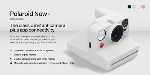 Polaroid - Now+ Gen 3 - Cámara instantánea con conexión Bluetooth - Paquete de cámara + película en Color (16 Fotos) Blanco (6563)
