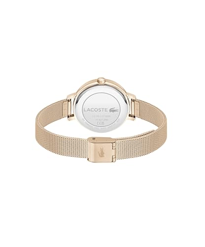 Lacoste Reloj con Movimiento de Cuarzo de Tres Manecillas para Mujer Colección Riga con Correa de Malla de Acero Inoxidable de Oro Rosa - 2001400