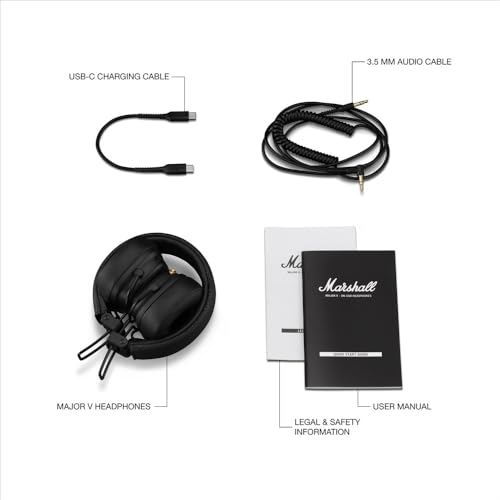 Marshall Major V Auriculares Inalámbricos Bluetooth, 100 Horas de Reproducción - Negro