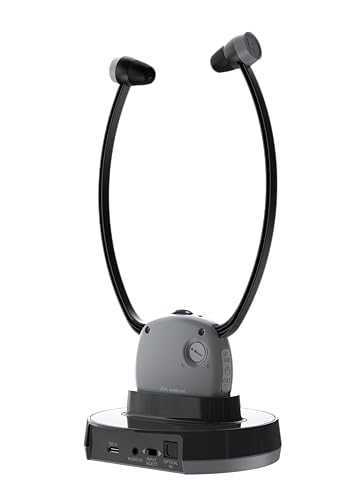 Meliconi Auriculares de TV Easy Audio inalámbricos Digital, Modelo esteto con Entrada óptica, micrófono Ambiente, Volumen Ajustable, Base de Carga, Alcance de 20 m, Audio equilibrado para TV
