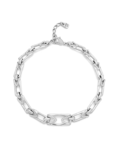 UNO de 50, Collar Bañado en Plata de Ley, Eslabón Rectangular con Topacios, Diseño Creativo y Artesanal