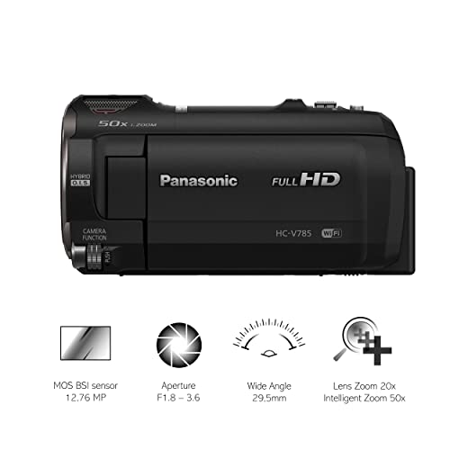 Panasonic HC-V785EG-K Full HD Videocámara (Full HD Video, 20x Optical Zoom, Estabilización de Imagen, WiFi, Slow Motion), Negro