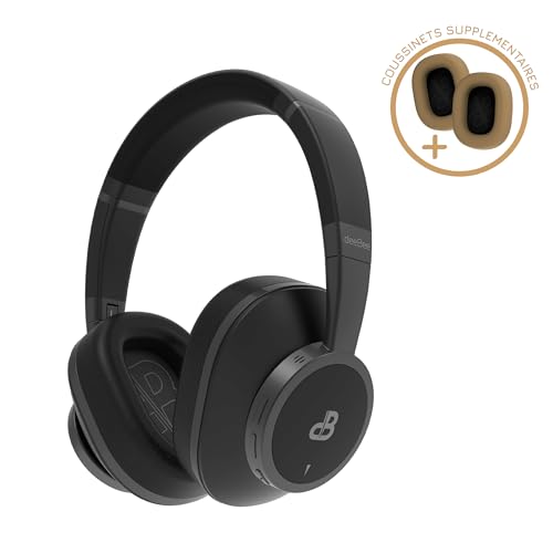 DeeBee DB-Pulse-BLC, Auriculares Bluetooth Circumaurales, Cancelación Activa de Ruido, 40 Horas de Batería, Negro, con Almohadilla Intercambiable